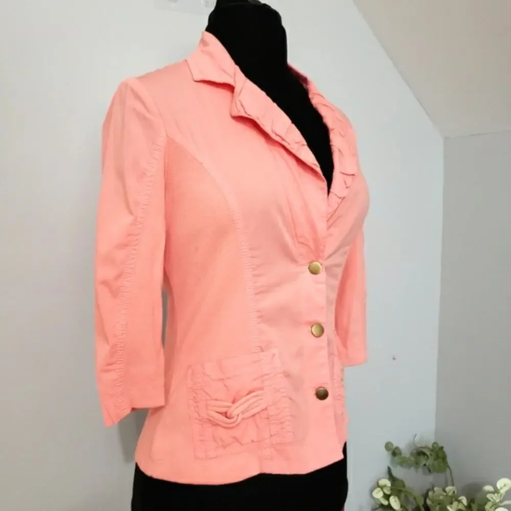 Peach Button Front‎ Ruched Button Front 3/4 Skeeve Lightweight Shacket Small